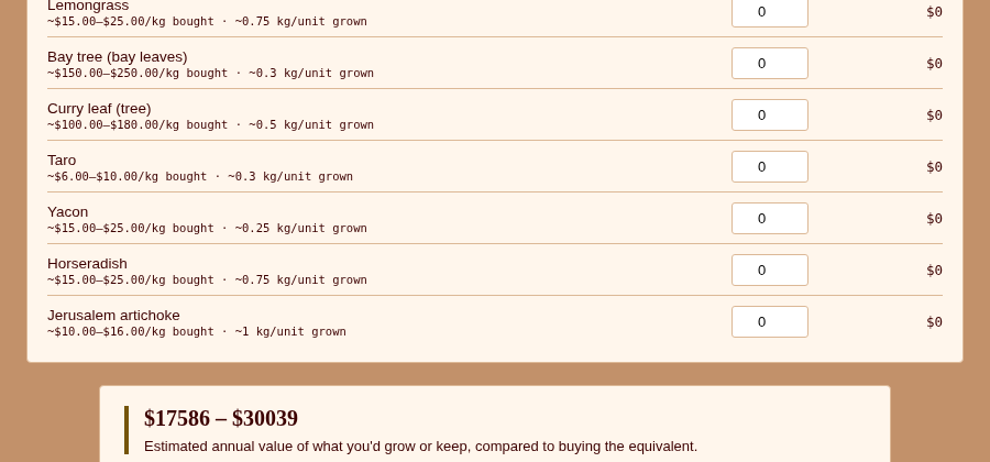 Savings Calculator showing a total estimated annual value of $17,586 to $30,039